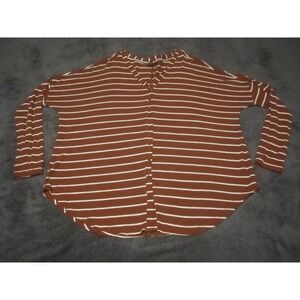 A.n.a Shirt Womens Medium Brown White Stripe Long Sleeve Henley Tunic Top Soft